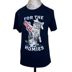 For The Homies Cat Black Short Sleeve Shirt Women's Size Small